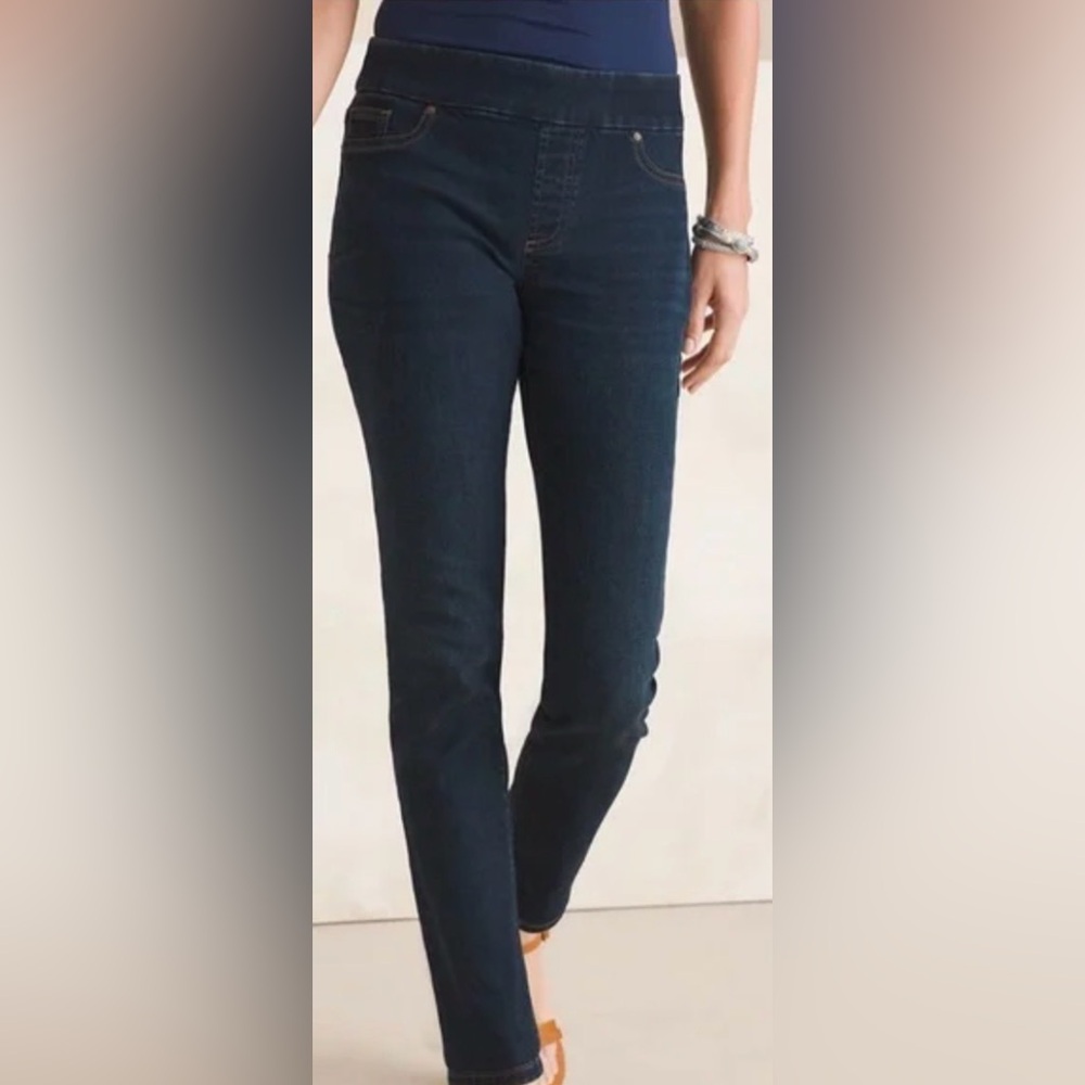 🎅Chico's size 1.5R Dark Blue Denim Pull up Perfect Stretch Nicky Jeggings